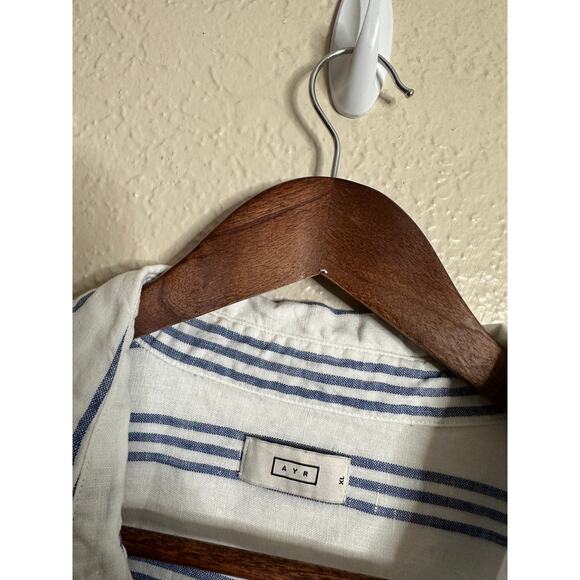 AYR Deep End Striped Linen Button-Down Shirt Blue White Womans XL - Picture 4 of 10